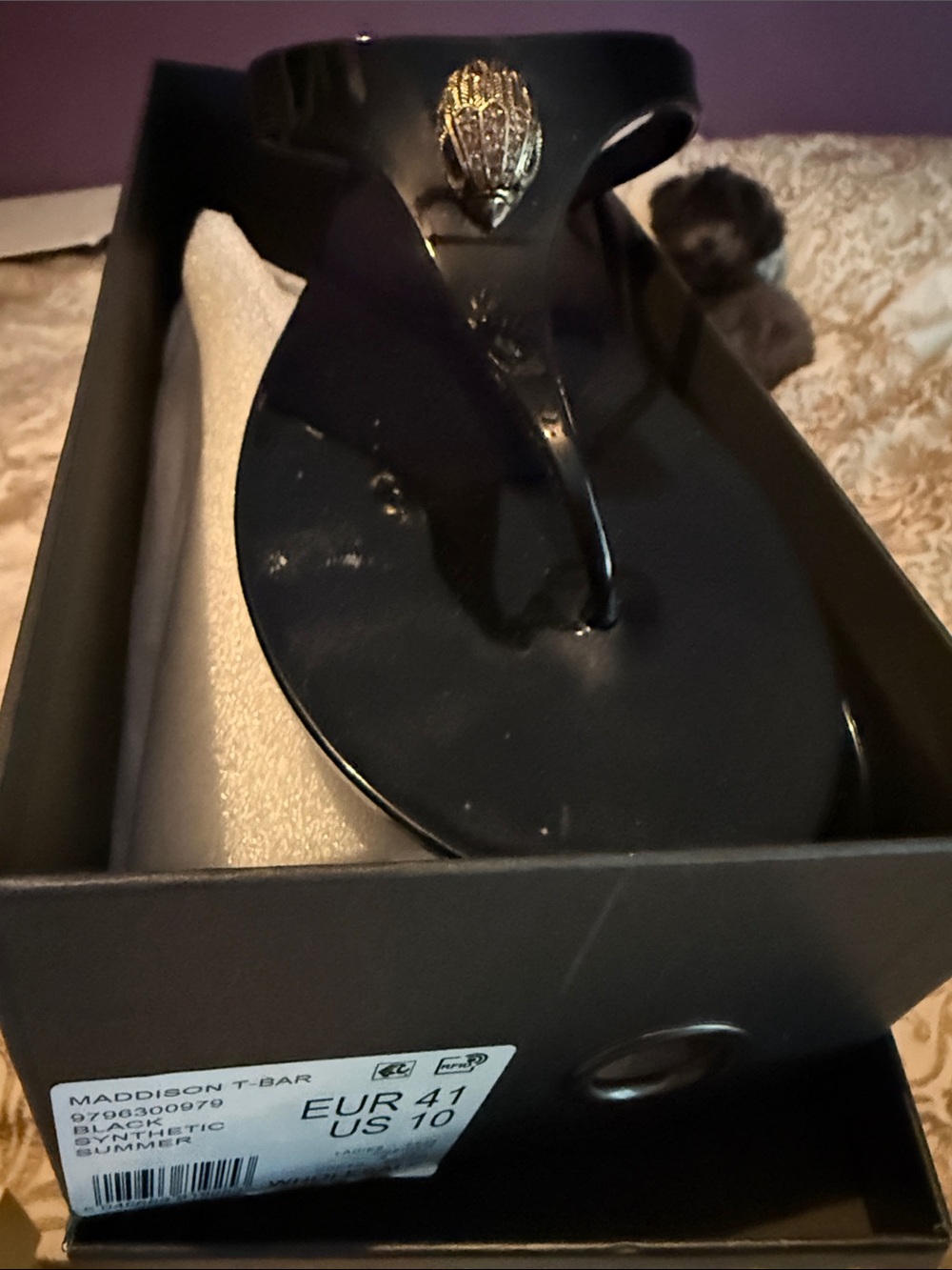 Kurt Geiger Black Gold T-Bar Sandals
